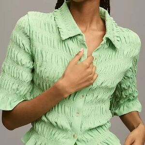 Anthropologie Maeve Smocked Button-Front Top